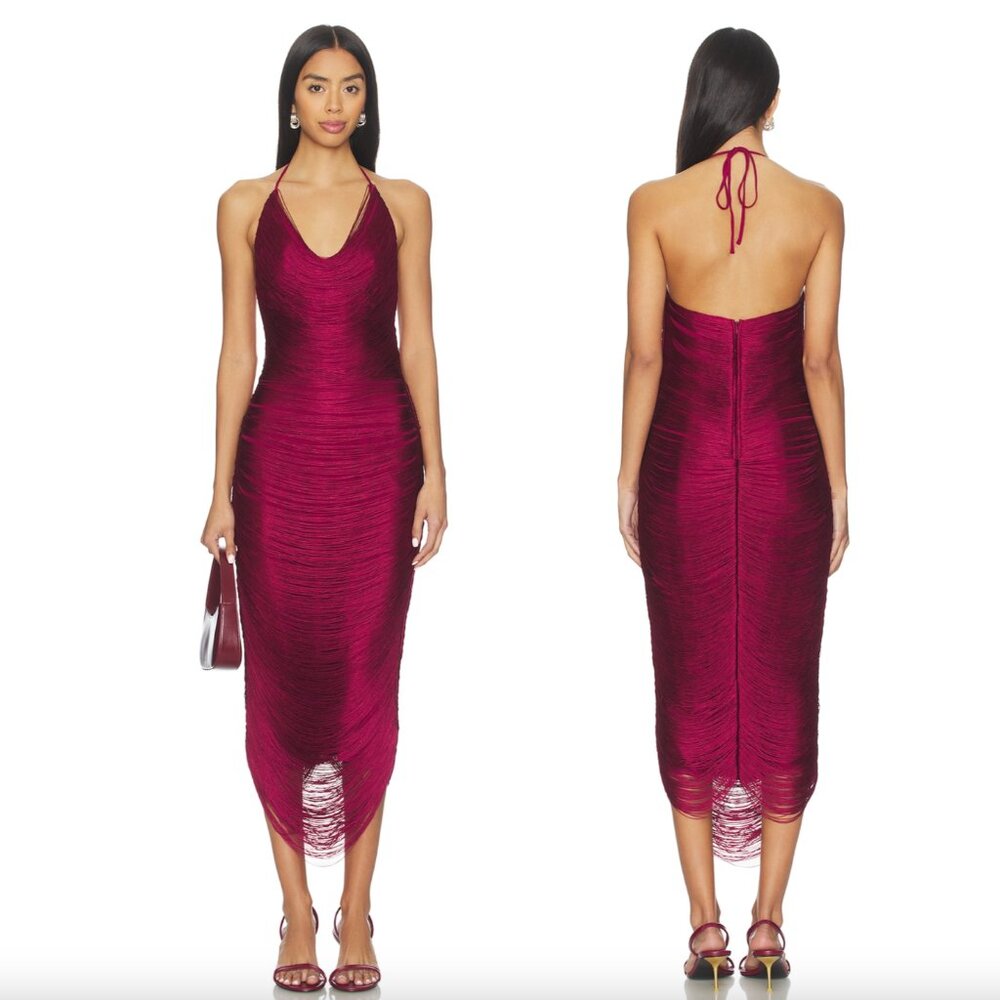 NBD Feya Maxi Dress in Beet Red Halter Formal Gown Medium M